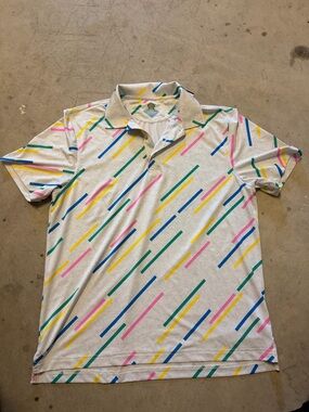 Chubbies White Polo with Multicolor Diagonal Stripe Pattern